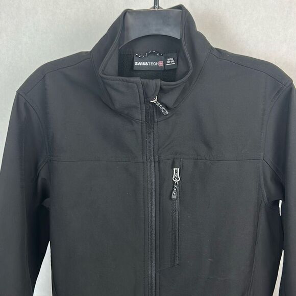 Swiss Tech Mens Softshell Jacket Sz Small Black Front Zip Hand Pockets - Picture 2 of 11